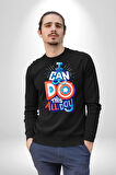 Bunu Bütün Gün Yapabilirim Kaptan America Kadın Erkek Siyah Sweatshirt 