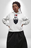 Sakalımı Seviyorum Berber  Kadın Erkek  Beyaz Kapüşonlu Sweatshirt Hoodie