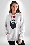 Sakalımı Seviyorum Berber  Kadın Erkek  Beyaz Kapüşonlu Sweatshirt Hoodie