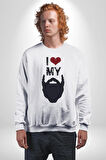 Sakalımı Seviyorum Berber  Kadın Erkek Beyaz Sweatshirt 