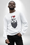 Sakalımı Seviyorum Berber  Kadın Erkek Beyaz Sweatshirt 