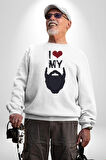 Sakalımı Seviyorum Berber  Kadın Erkek Beyaz Sweatshirt 