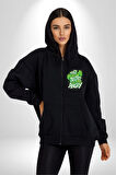 Bu Benim Sırrım Her Zaman Kızgınım Kadın Erkek Siyah Kapüşonlu Fermuarlı Baskılı Hırka Sweatshirt