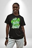Bu Benim Sırrım Her Zaman Kızgınım Pamuklu Bisiklet Yaka Kadın Erkek Oversize Boyfriend Dijital Baskılı Siyah T-shirt