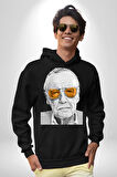 Stan Lee Kadın Erkek  Siyah Kapüşonlu Sweatshirt Hoodie