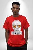 Stan Lee Pamuklu Bisiklet Yaka Kadın Erkek Oversize Boyfriend Dijital Baskılı Kırmızı T-shirt