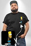 Simpson Metalica Bart Rock Siyah Büyük Beden Kadın Basic Minimal Baskılı Tişört