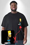 Simpson Metalica Bart Rock Siyah Büyük Beden Kadın Basic Minimal Baskılı Tişört