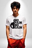 GYM Spor Sever Salon Vucut Geliştirme Emeksiz Olmaz  Kadın Erkek Unisex Beyaz Organik Baskılı T-Shirt Penye Yüksek Kalite
