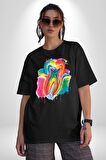 Diş Doktoru Diş Anatomisi Özel Tasarım Pamuklu Bisiklet Yaka Kadın Erkek Oversize Boyfriend Dijital Baskılı Siyah T-shirt