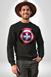 Kaptan Amerika Kalkan Kadın Erkek Siyah Sweatshirt 