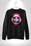 Kaptan Amerika Kalkan Kadın Erkek Siyah Sweatshirt 