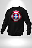 Kaptan Amerika Kalkan Kadın Erkek Siyah Sweatshirt 