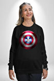 Kaptan Amerika Kalkan Kadın Erkek Siyah Sweatshirt 
