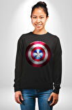 Kaptan Amerika Kalkan Kadın Erkek Siyah Sweatshirt 