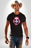 Kaptan Amerika Kalkan Kadın Erkek Unisex Siyah Organik Baskılı T-Shirt Penye Yüksek Kalite