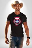 Kaptan Amerika Kalkan Kadın Erkek Unisex Siyah Organik Baskılı T-Shirt Penye Yüksek Kalite