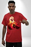 God Of War Kratos Oyun Pamuklu Bisiklet Yaka Kadın Erkek Oversize Boyfriend Dijital Baskılı Kırmızı T-shirt