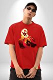 God Of War Kratos Oyun Pamuklu Bisiklet Yaka Kadın Erkek Oversize Boyfriend Dijital Baskılı Kırmızı T-shirt