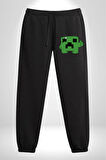 Minecraft Creeper 3 İplik Erkek Baskılı Siyah Eşofman Altı