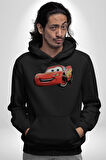 Şimşek McQueen Arabalar Kadın Erkek  Siyah Kapüşonlu Sweatshirt Hoodie