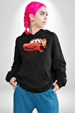 Şimşek McQueen Arabalar Kadın Erkek  Siyah Kapüşonlu Sweatshirt Hoodie