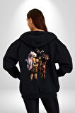 Ejderhanı Nasıl Eğitirsin Kadın Erkek Siyah Kapüşonlu Fermuarlı Baskılı Hırka Sweatshirt