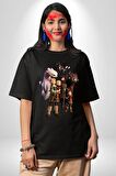 Ejderhanı Nasıl Eğitirsin Pamuklu Bisiklet Yaka Kadın Erkek Oversize Boyfriend Dijital Baskılı Siyah T-shirt