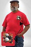 Kung Fu Panda Kırmızı Büyük Beden Kadın Basic Minimal Baskılı Tişört