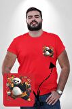 Kung Fu Panda Kırmızı Büyük Beden Kadın Basic Minimal Baskılı Tişört