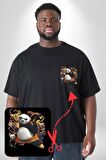 Kung Fu Panda Siyah Büyük Beden Kadın Basic Minimal Baskılı Tişört