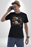 Kung Fu Panda Kadın Erkek Unisex Siyah Organik Baskılı T-Shirt Penye Yüksek Kalite