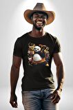 Kung Fu Panda Kadın Erkek Unisex Siyah Organik Baskılı T-Shirt Penye Yüksek Kalite