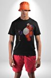 Süper Kahraman Big Hero Kadın Erkek Unisex Siyah Organik Baskılı T-Shirt Penye Yüksek Kalite