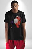 Süper Kahraman Big Hero Kadın Erkek Unisex Siyah Organik Baskılı T-Shirt Penye Yüksek Kalite