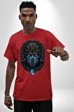 Mortal Kombat Sub-Zero  Pamuklu Bisiklet Yaka Kadın Erkek Oversize Boyfriend Dijital Baskılı Kırmızı T-shirt