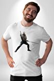 The Witcher Karakter Oyun Wild Hunt  Kadın Erkek Unisex Beyaz Organik Baskılı T-Shirt Penye Yüksek Kalite