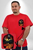 Mortal Kombat Scorpion Buraya Gel Kırmızı Büyük Beden Kadın Basic Minimal Baskılı Tişört