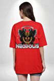 Neopolis Rottweiler Viking Kırmızı Oversize Kadın Erkek Ön ve Sırt Baskılı Tişört