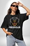 Neopolis Rottweiler Viking Pamuklu Bisiklet Yaka Kadın Erkek Oversize Boyfriend Dijital Baskılı Siyah T-shirt