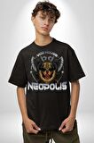 Neopolis Rottweiler Viking Pamuklu Bisiklet Yaka Kadın Erkek Oversize Boyfriend Dijital Baskılı Siyah T-shirt