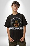 Neopolis Rottweiler Viking Pamuklu Bisiklet Yaka Kadın Erkek Oversize Boyfriend Dijital Baskılı Siyah T-shirt