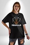 Neopolis Rottweiler Viking Pamuklu Bisiklet Yaka Kadın Erkek Oversize Boyfriend Dijital Baskılı Siyah T-shirt