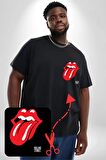 Roling Stones Siyah Büyük Beden Kadın Basic Minimal Baskılı Tişört