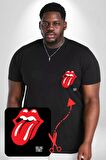Roling Stones Siyah Büyük Beden Kadın Basic Minimal Baskılı Tişört