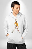 Queen Freddie Mercury  Kadın Erkek  Beyaz Kapüşonlu Sweatshirt Hoodie