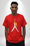 Queen Freddie Mercury  Pamuklu Bisiklet Yaka Kadın Erkek Oversize Boyfriend Dijital Baskılı Kırmızı T-shirt