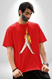 Queen Freddie Mercury  Pamuklu Bisiklet Yaka Kadın Erkek Oversize Boyfriend Dijital Baskılı Kırmızı T-shirt