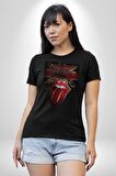 Roling Stones Kadın Erkek Unisex Siyah Organik Baskılı T-Shirt Penye Yüksek Kalite