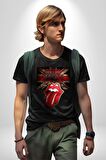 Roling Stones Kadın Erkek Unisex Siyah Organik Baskılı T-Shirt Penye Yüksek Kalite